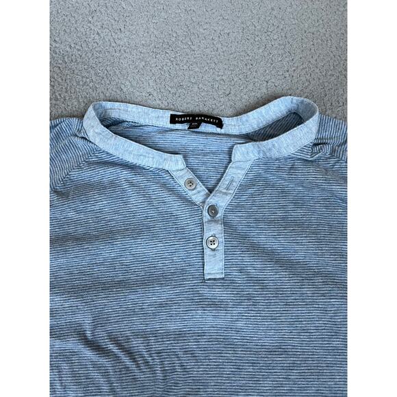 Robert Barakett T Shirt XXL Striped 1/4 Button Blue Soft Raglan Retro 90s 2XL - Picture 3 of 13